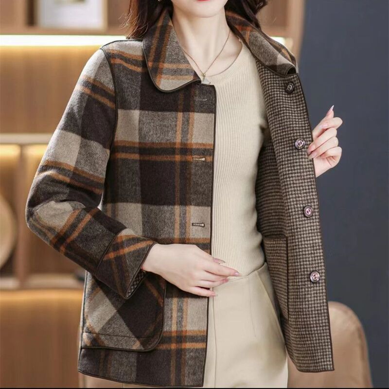 Hand-Sewn Wool Double-Sided Wool Coat Women's Cashmere Coat Short Woolen Coat