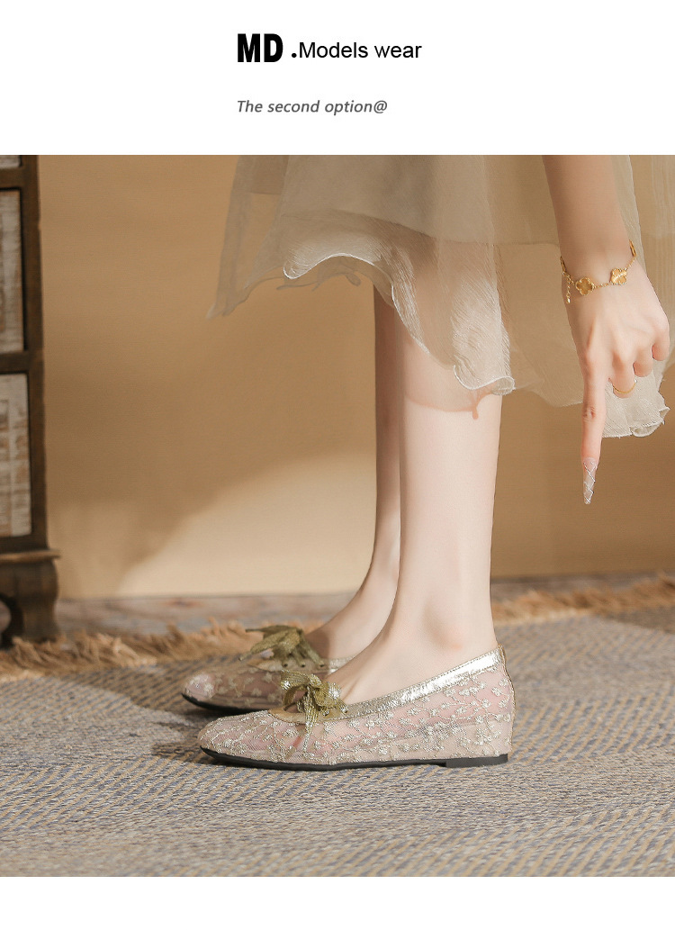 Sandal cao gót nữ ren lưới hở mũi phong cách Pháp — Champagne màu chi tiết 19
