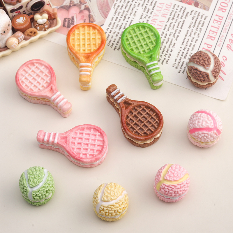 Cartoon DIY Resin Accessories Jewelry Miniature Tennis Racket Ball Cream Glue Hairpin Mobile Phone Case Shoe Buckle Key Chain Hanging