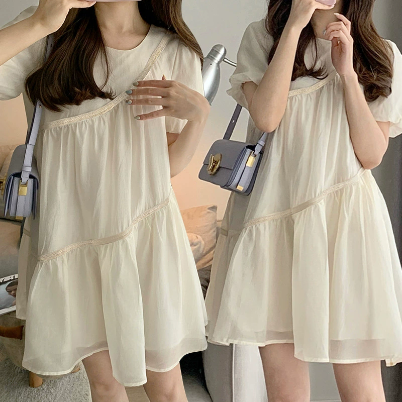 Solid dress for pregnant, with short sleeve