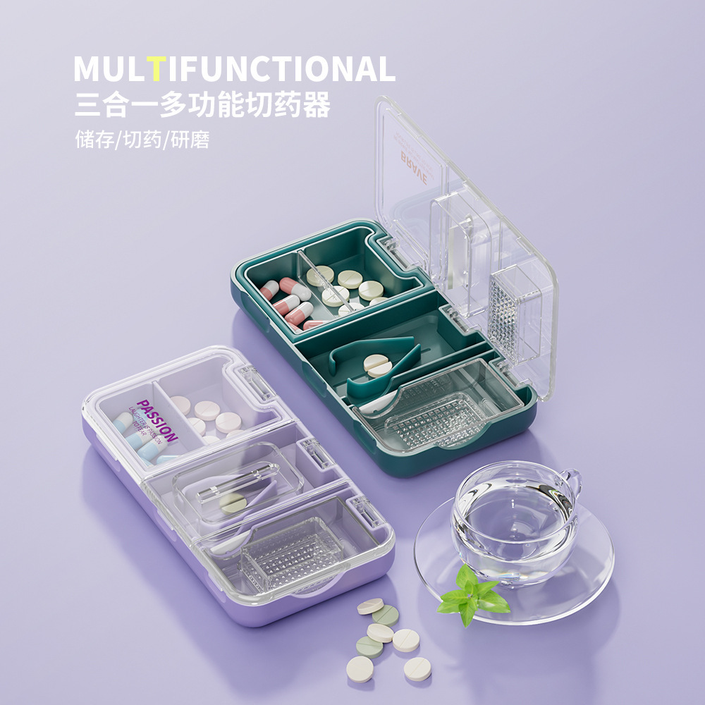 Caja de medicina dispensador caja de medicina caja de embalaje portátil tableta corte molienda medicina polvo píldora portátil un minuto dos corte caja pequeña