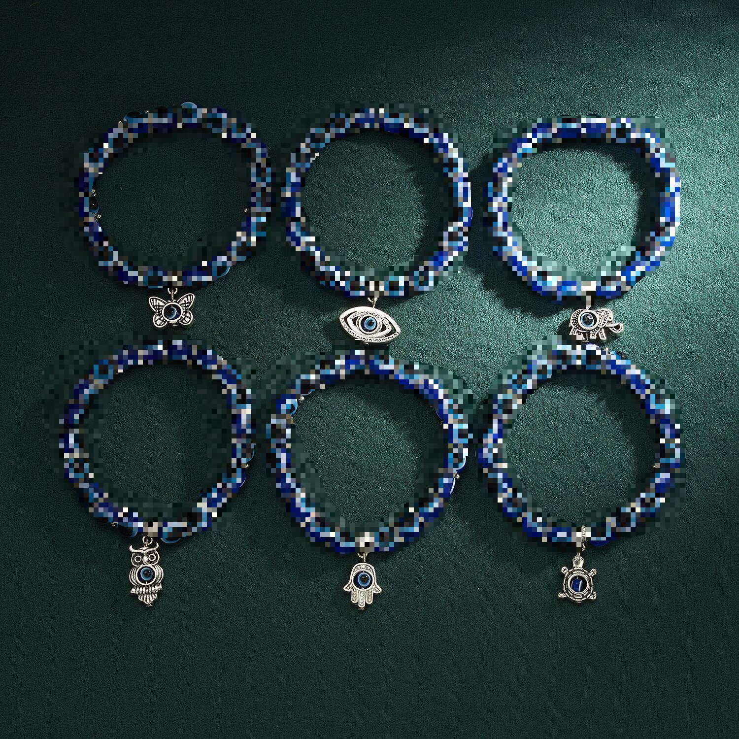 Cross-Border Hot-Selling Fashion Butterfly Bracelet with Turtle Blue Eyes Beaded Animal Pendant Elastic Bracelet Wholesale