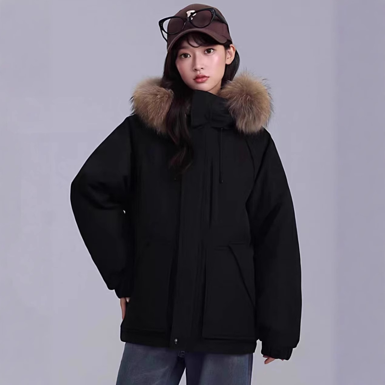 Invierno nuevo tipo de ropa de algodón de pluma de cuello grande con capuzas ocio relajado para superar la ropa de algodón caliente multicolor y grueso image 3