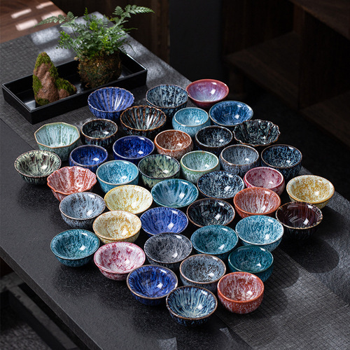 Yao change ceramic single cup Jianzhan Tianmu glaze tea cup tea bowl creative personal master cup large size tasting cup straw hat cup 