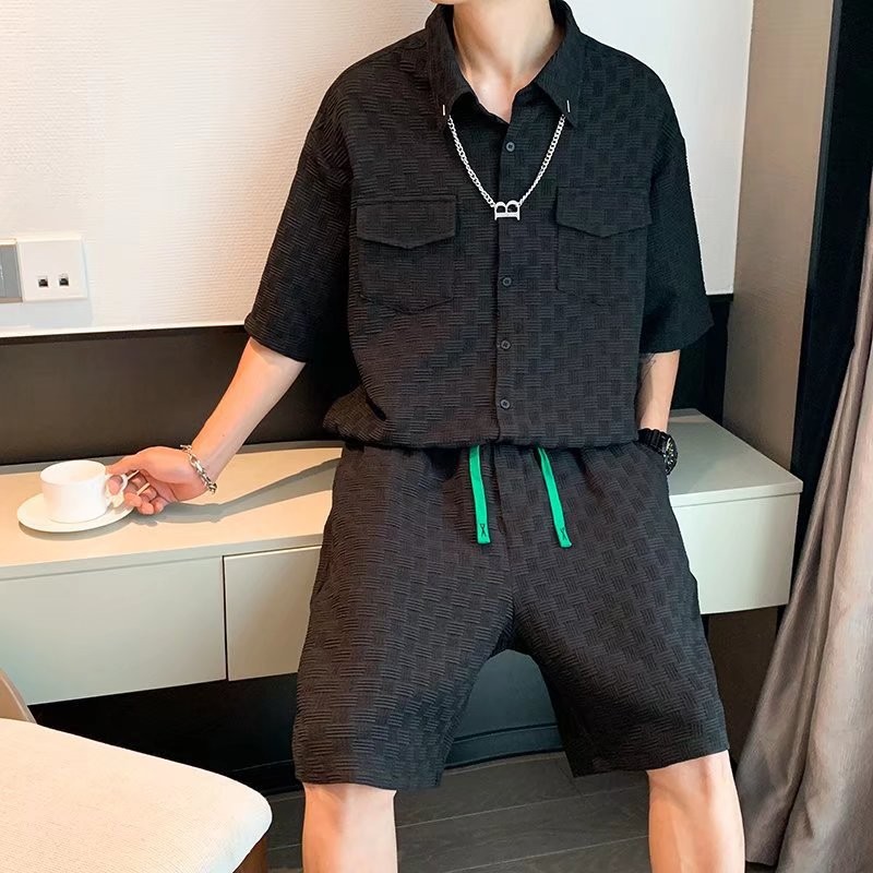 Traje de camiseta de verano para hombres de moda, pantalones cortos deportivos casuales de moda para hombres, traje de dos piezas con un conjunto de ropa, guapo