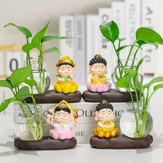 国潮生肖守护神绿萝水培花瓶摆件钟馗财神菩萨工位装饰品文创摆件