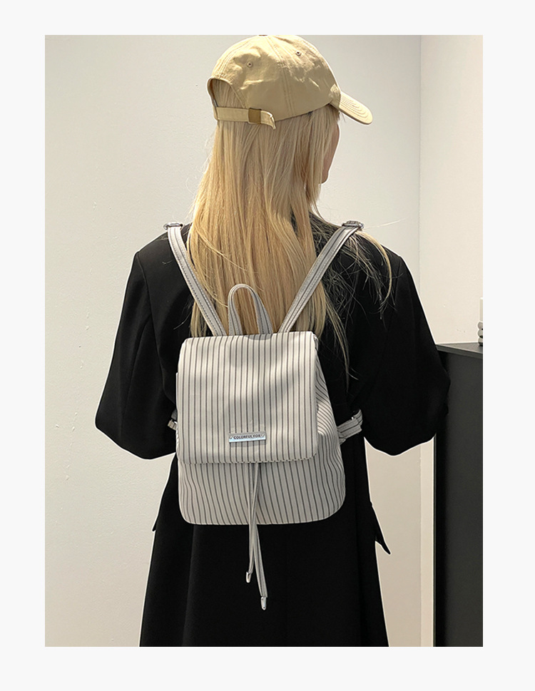 Colorful Fox Korean version niche British style backpack, versatile and high-end bag, striped mini drawstring backpack undefined