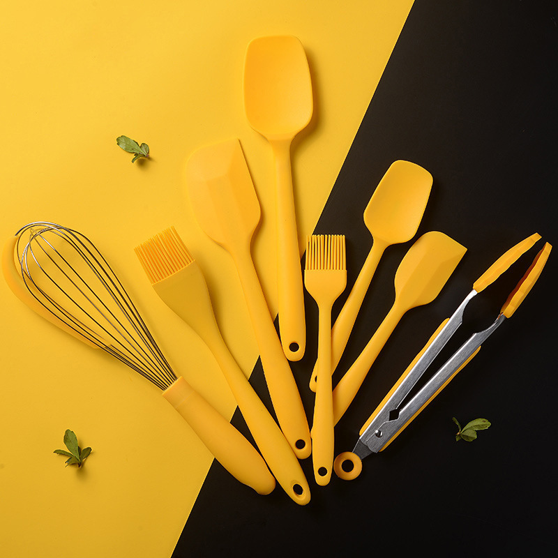 8 piezas de cepillo de aceite de horneado cuchara set pala pastel espátula batidor de huevos mini set de herramientas de cocina de cocina amarillo