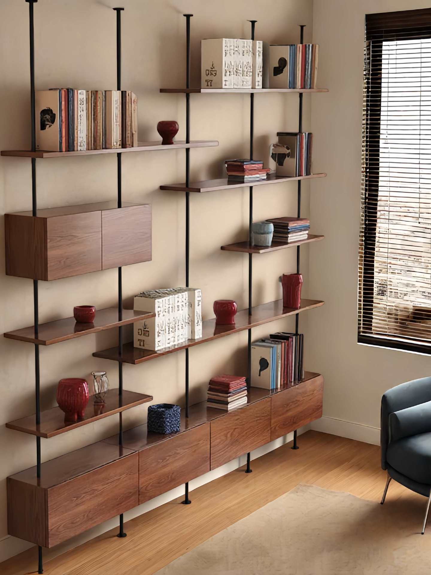 Simple Living Room Solid Wood Multi-Layer Bookcase Floor-To-Ceiling Partition Display Display Rack Bookshelf Storage Rack Exhibition Hall