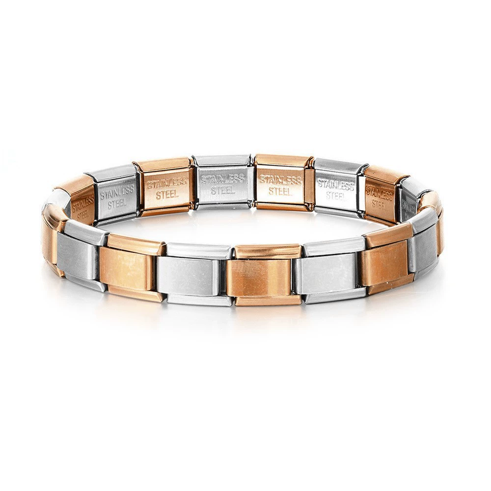 stainless steel bracelet, removable elastic link watch strap, italian european style, assorted charms