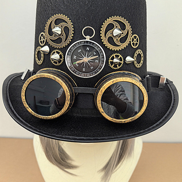 Gorro de engranajes de metal pesado hecho a mano, brújula, remache, sombrero mágico, decoración de fiesta, sombrero de gafas 324