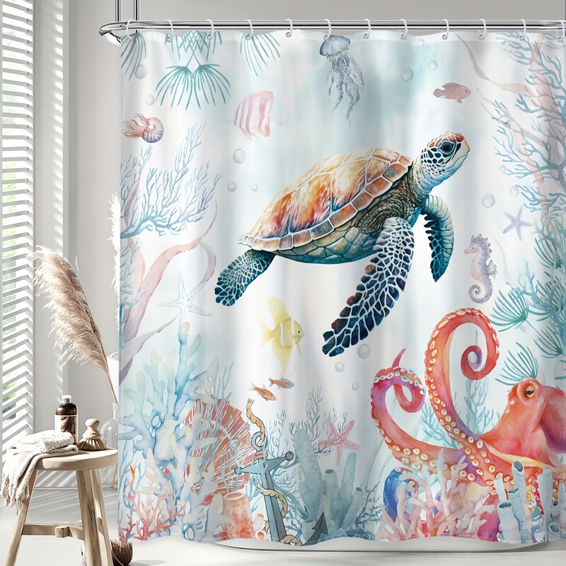 Turtle Octopus Shower Curtain for Bathroom Decor Ocean Fish Coastal Animal Tropical Nautical Print Polyester Waterproof Turtle Octopus Shower Curtain for Bathroom Decor Ocean Fish Coastal Animal Tropical Nautical Print Polyester Waterproof