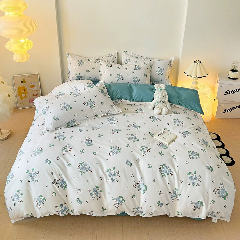 Комплект простыни 홍 Korean Princess Style, выстираный хлопок с цветочным узором, 3–4 предмета (150×200 и т.п.)