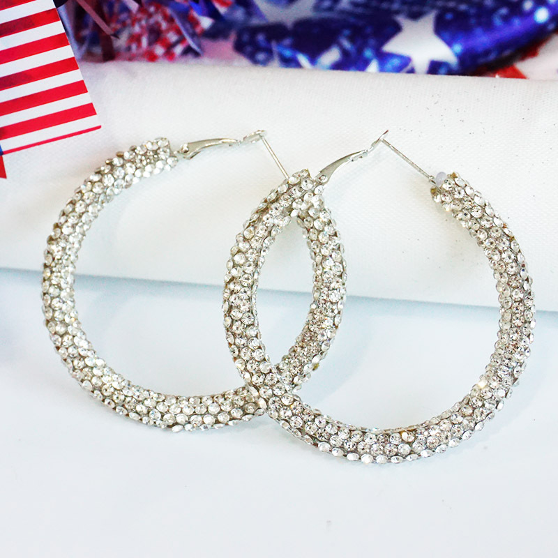 1 Paire Style Simple Bloc De Couleur Incruster Le Fer Strass Des Boucles D'Oreilles display picture 11