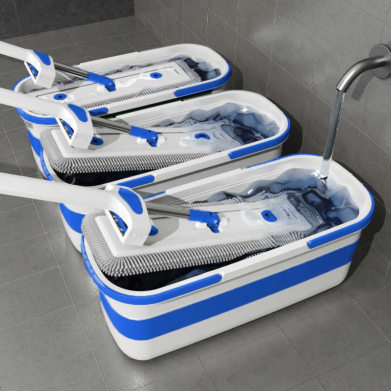 【Foldable Bucket】White Chenille Hands-Free Flat Mop for Dry and Wet Use, Large Floor Cleaning Tool 【Foldable Bucket】White Chenille Hands-Free Flat Mop for Dry and Wet Use, Large Floor Cleaning Tool
