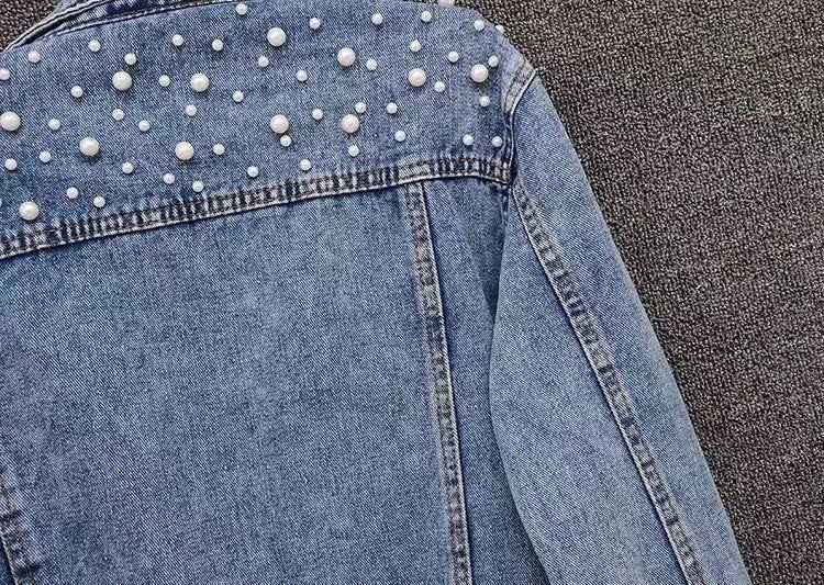 ​​Women's Beaded Denim Jacket – European Slim Fit, Heavy-Duty Stitching (S-5XL, Light Blue & Black)​​_ecoleips.com