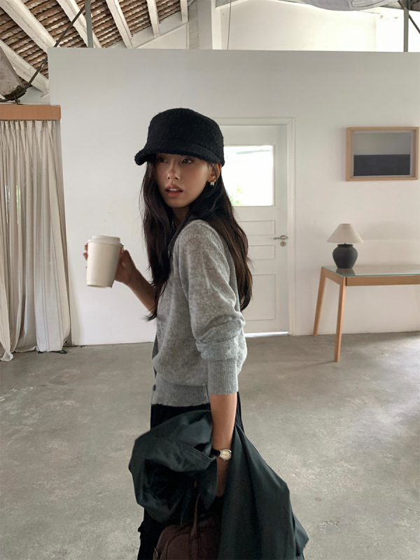 黄峥韩版POLO领长袖针织衫女2025秋季休闲百搭简约开衫上衣530085|undefined