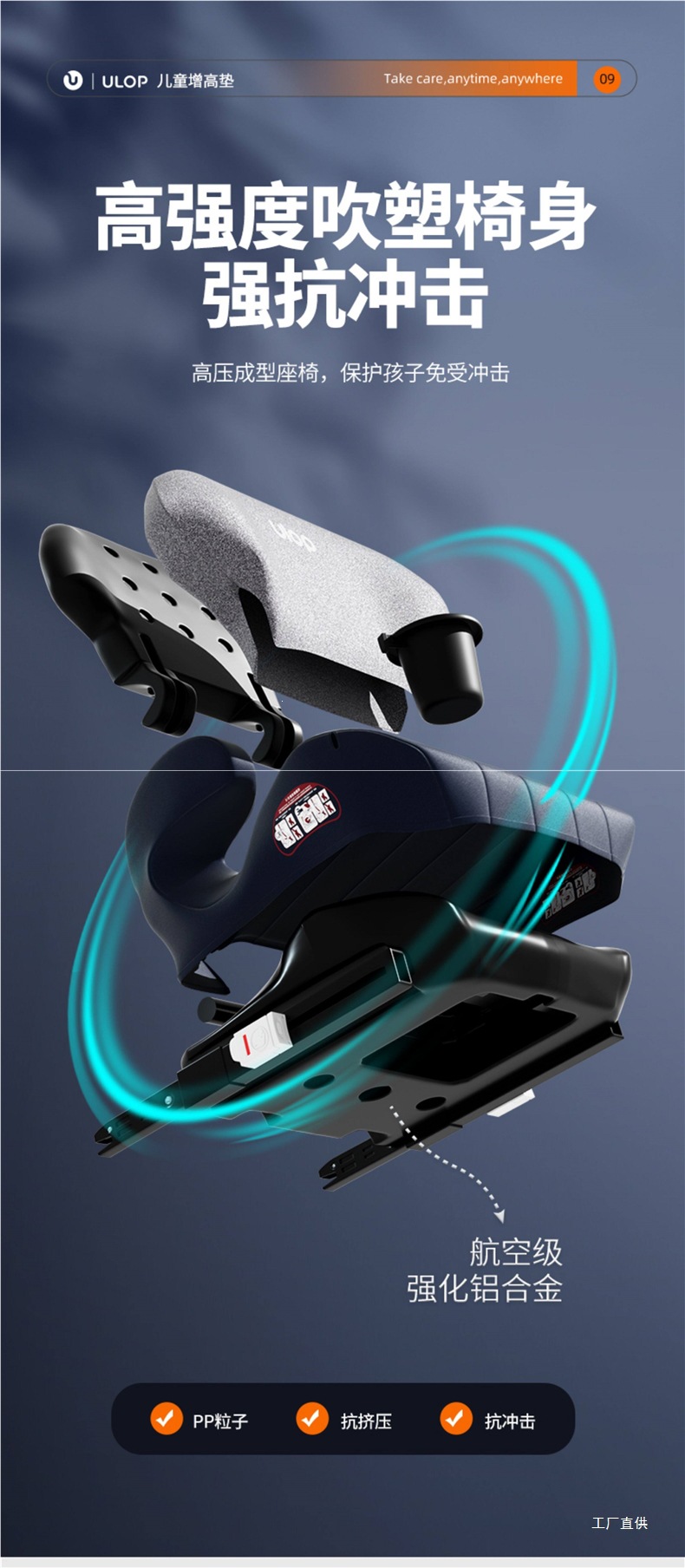 German Ulop Child Safety Seat Car Booster Cushion for 3-12 Year Old Children, Simple and Portable Car-Mounted Peihui