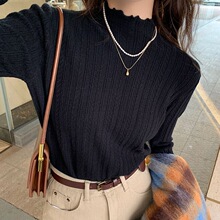 毛衣白色内搭2024新款通勤针织衫春秋款半高领木耳边多巴胺女长袖