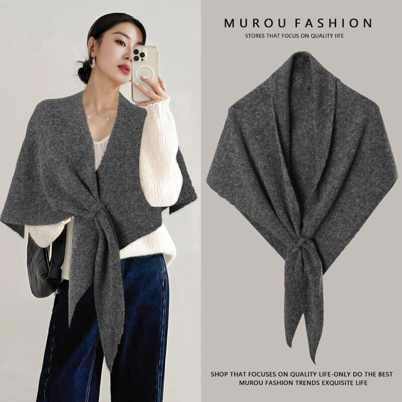 Cachecol triangular de tricô em mistura de lã para mulher inverno_voghion.com