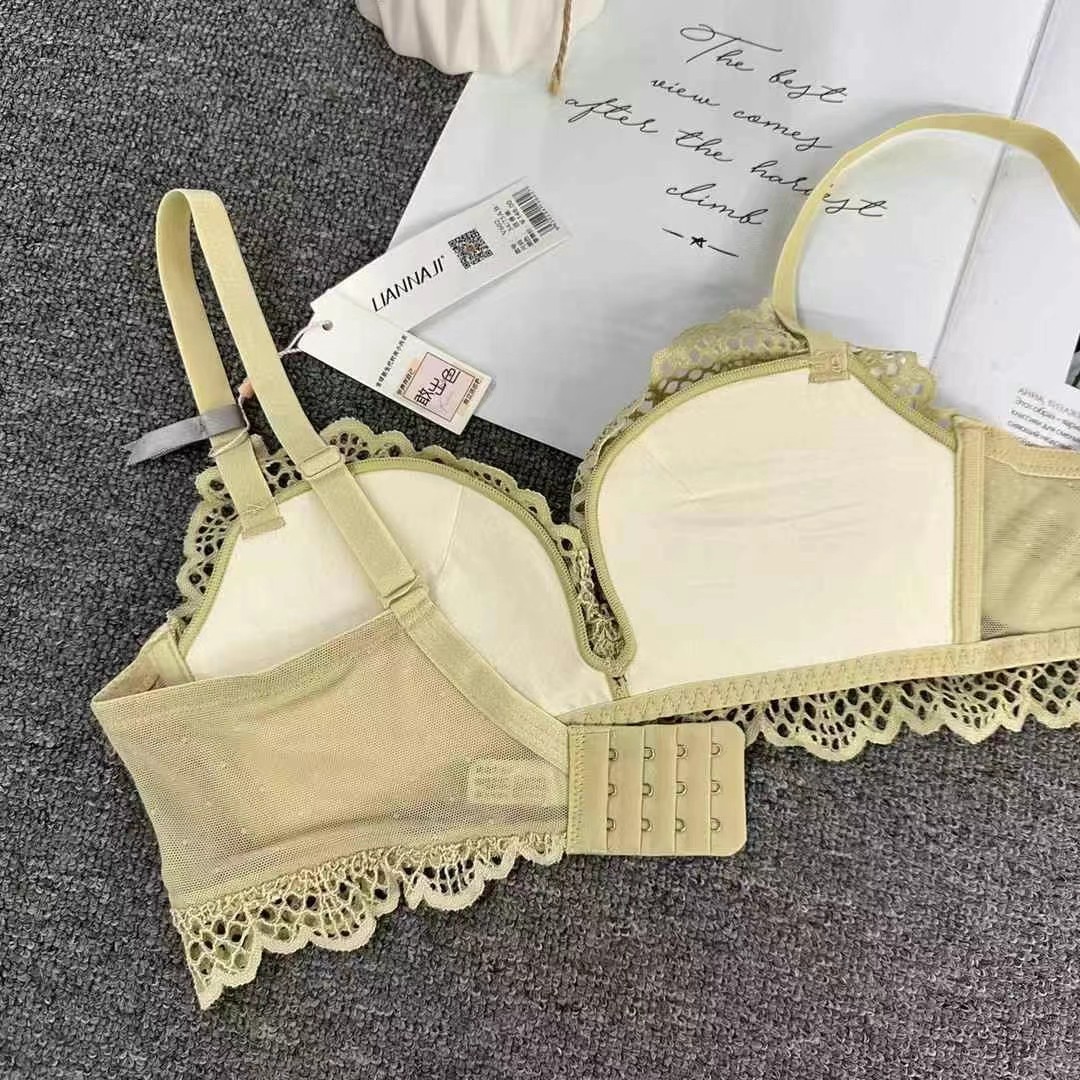 Linnaji 602 nuevo sujetador sin aros de lunares de encaje ligero y translúcido, ropa interior femenina de copa AB fina de moda suave