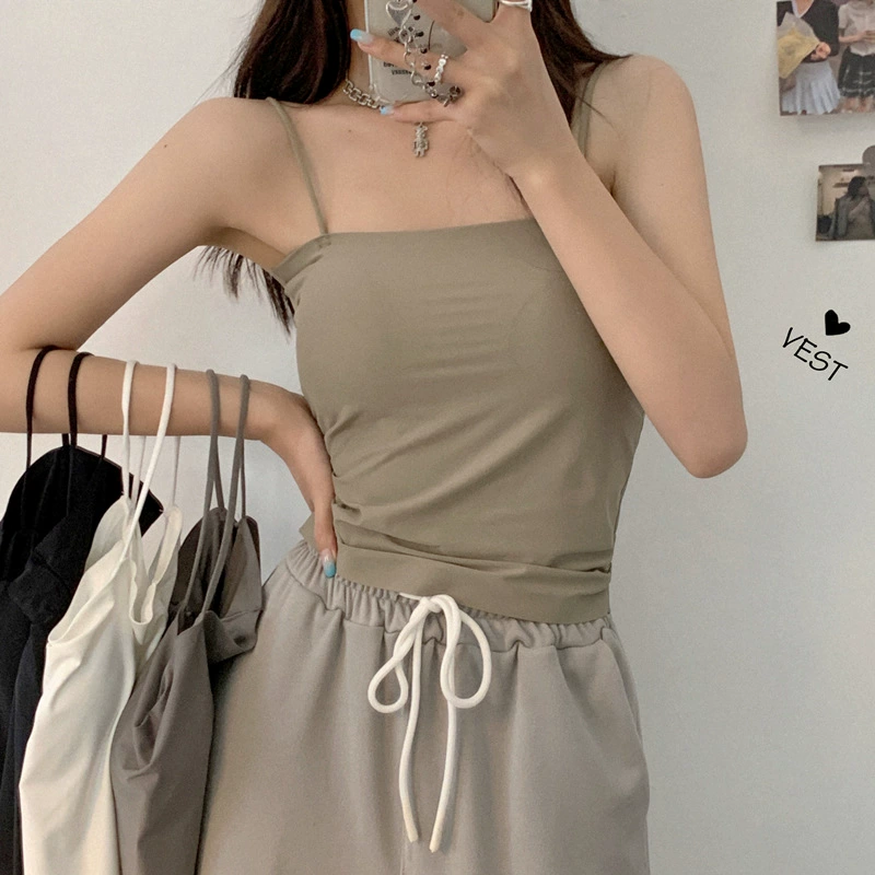 Однотонный ледяной Шелковый камзол женский летний топ с нагрудной подкладкой