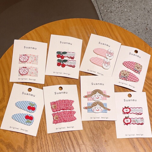 Cute Grid Korean Style Children's Hair Clip Sweet Cherry Bear Girl BB Clip Girls Child Floral Patterns Versatile Bangs Hair Pin