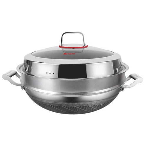 German 316 stainless steel double-eared large wok honeycomb non-stick pan household round bottom cooking large pot gas induction cooker