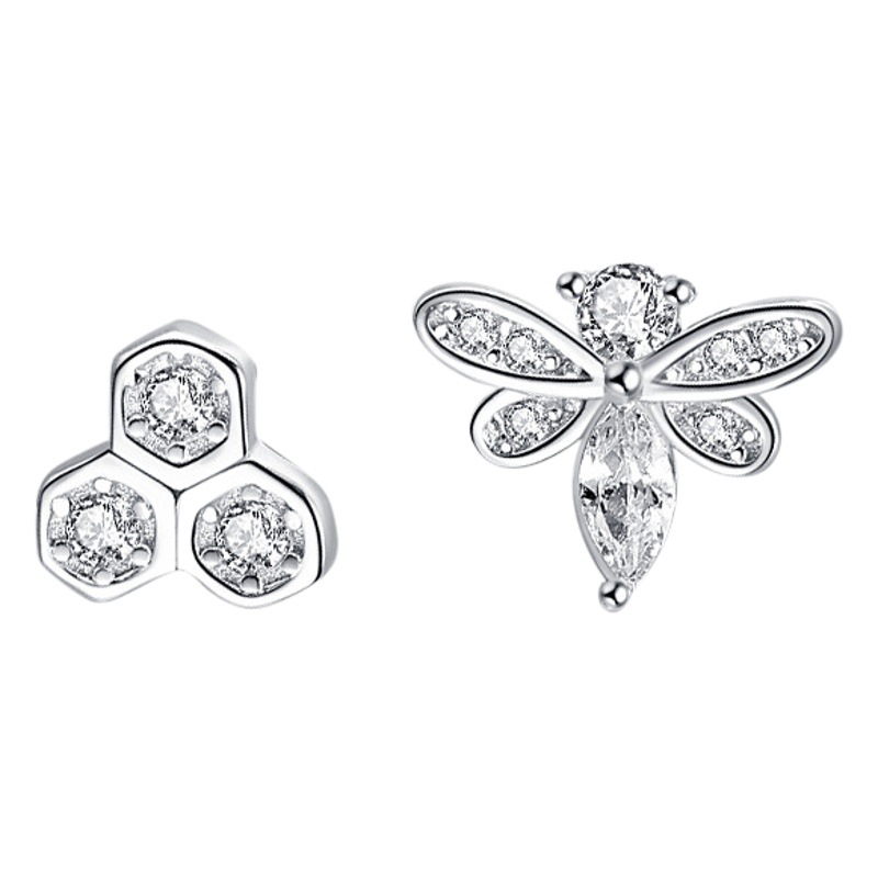 Pendientes de plata esterlina creativa abeja amor miel pendientes de plata aguja niñas asimétrica pendientes 925 al por mayor lindo ins