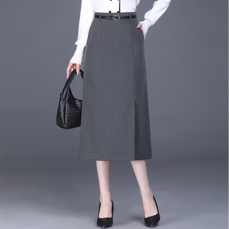 High-end semi-sleeved skirt for girls, summer 2025 new high-waisted pocketed A-line skirt with slits