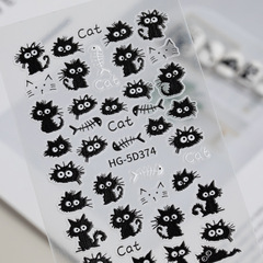 かわいい黒猫ネイルアートステッカー 5D レリーフ立体漫画かわいい黒猫ネイルステッカージュエリー HG スタイル