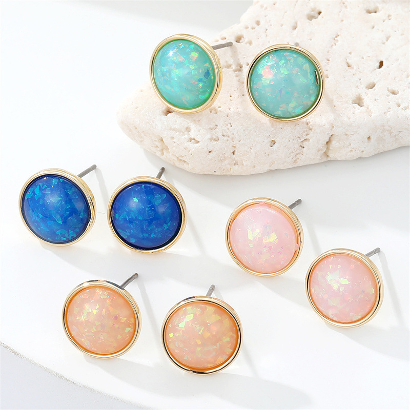 European Cross-Border Sold Jewelry Bohemian Retro Simple round Resin Earrings Opal Geometric Ear Stu