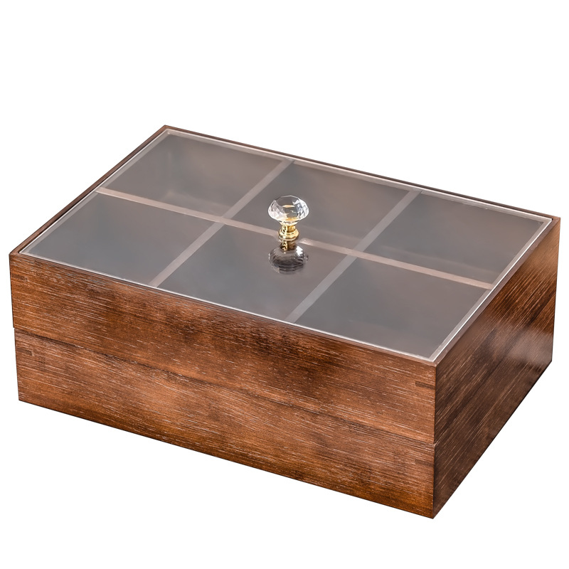 Nueva caja de frutas secas de madera china, caja de almacenamiento de bocadillos de nueces, bandeja de frutas dividida, bandeja de dulces doméstica de nueva casa