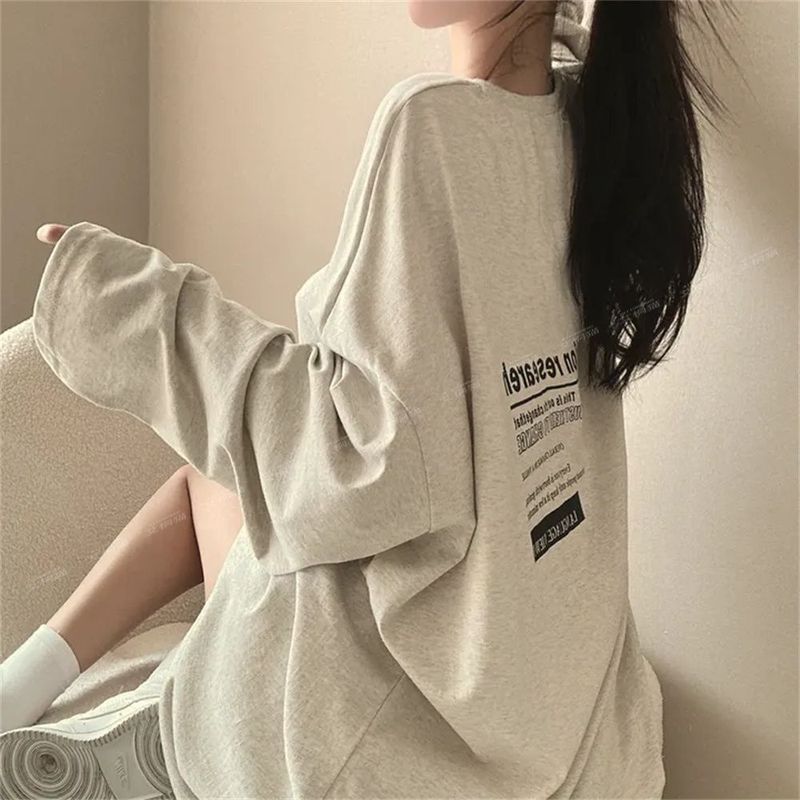 精梳纯棉韩版长袖t恤女新款胖MM秋2024年慵懒风韩版显瘦上衣|undefined