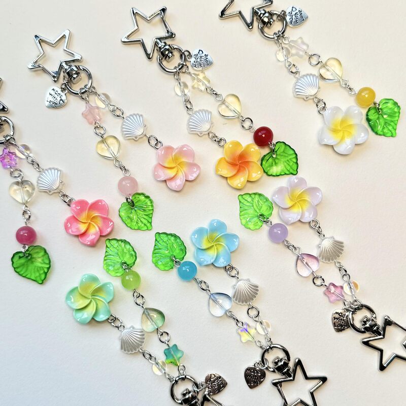Plumeria Pendant Women's Gift Summer Beach Pentagram Acrylic Leaves Love Plumeria Keychain