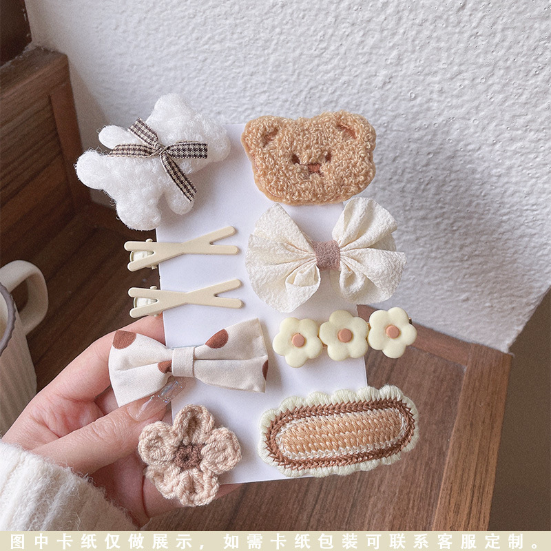 El otoño y el invierno de felpa horquilla oso accesorios para el cabello de lana para niños flores no lastiman el pelo bolsa llena lindo arco horquilla tocado