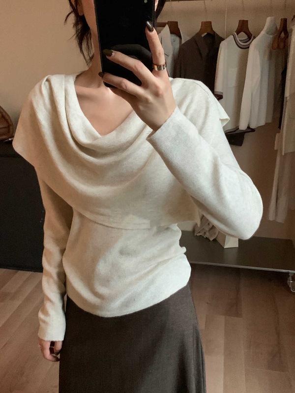 针织衫打底上衣+荡领披肩两件套女2025秋季套装设计感小众新款|undefined