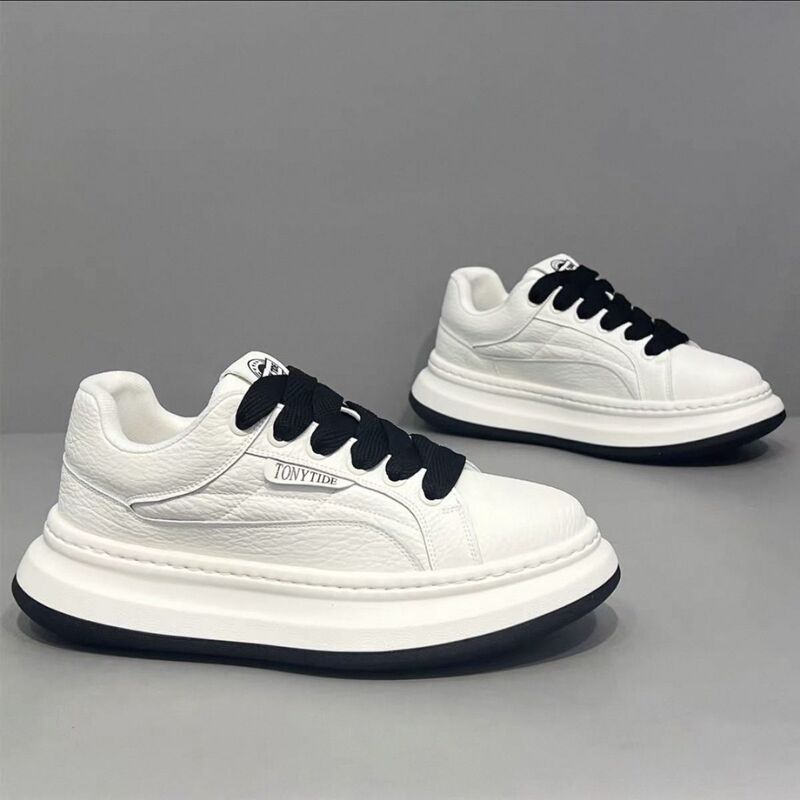 White Shoes Fashion Trendy Brand Original Niche Casual Shoes Autumn and Winter Plush Genuine Leather Height-Increasing Thick-Soled Versatile Men's Shoes