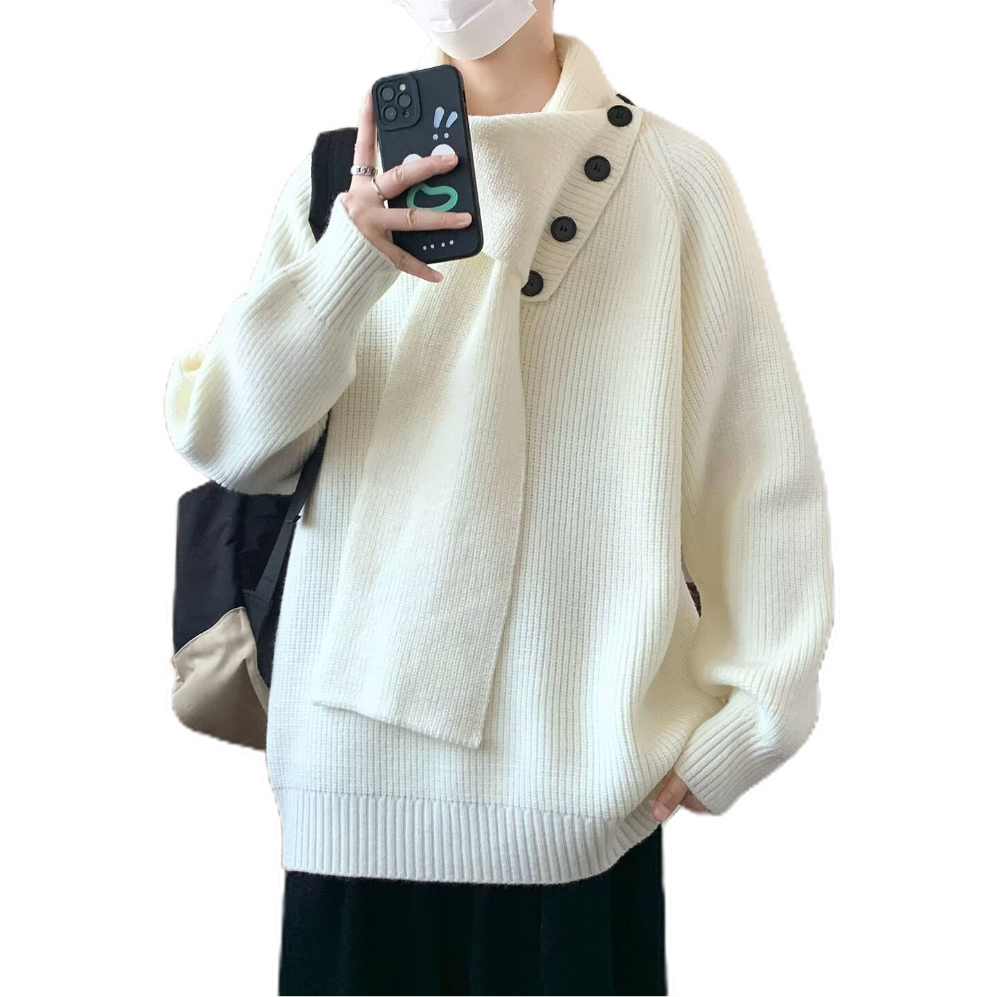 Explosiones transfronterizas de tamaño europeo de diseño de turbillo de tamaño grande sensación de camisa de punto suéter masculino botón de alta sensación otoño invierno fábrica al por mayor