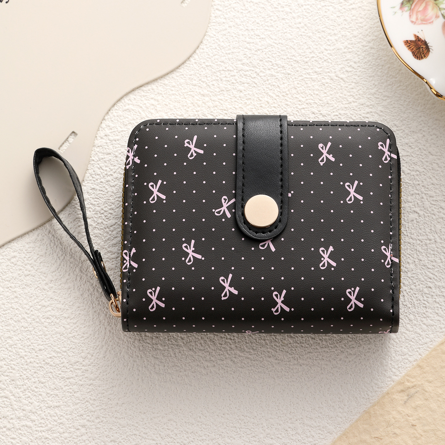 Simples y lindos gatitos de estilo japonés damas hebilla cambio de mano con bolso corto multifuncional para mujeres