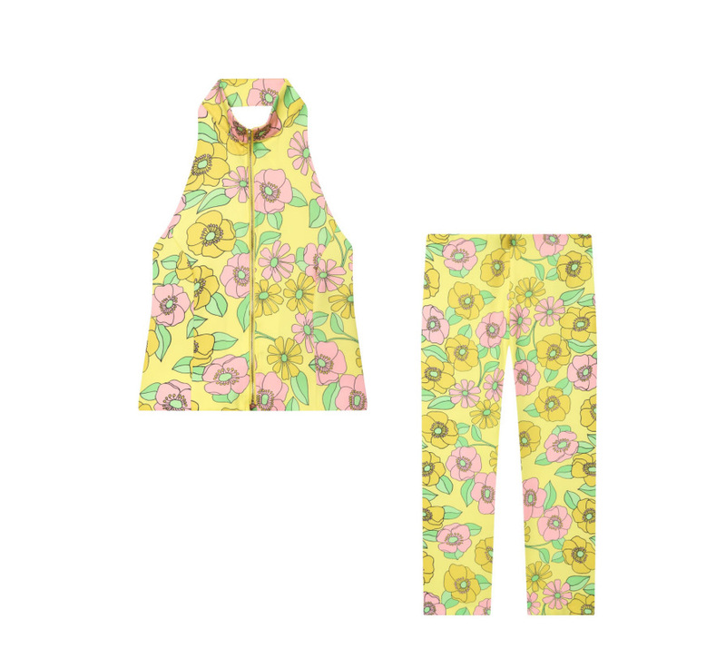 AliExpress Wholesale Summer New Floral Backless Halter Neck Top Mid-Waist Capri Pants Set for Women 2010728