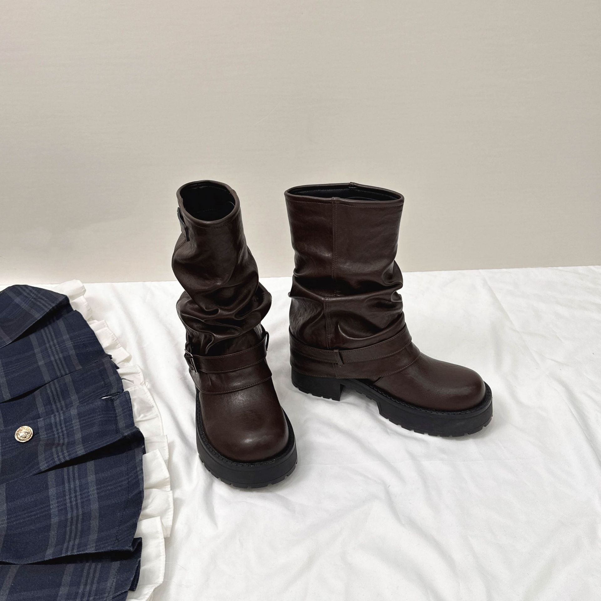 Botas Martin de Suela Gruesa para Mujer de 8 cm, Superfibra, con Aumento, para Otoño e Invierno image 3