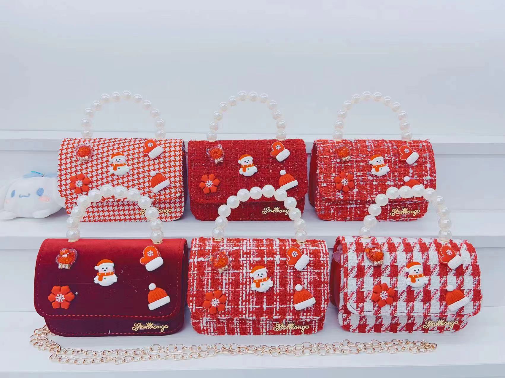 2023 invierno nuevo rojo niños princesa bolsa niñas lindo hombro mensajero bolsa perla mano monedero