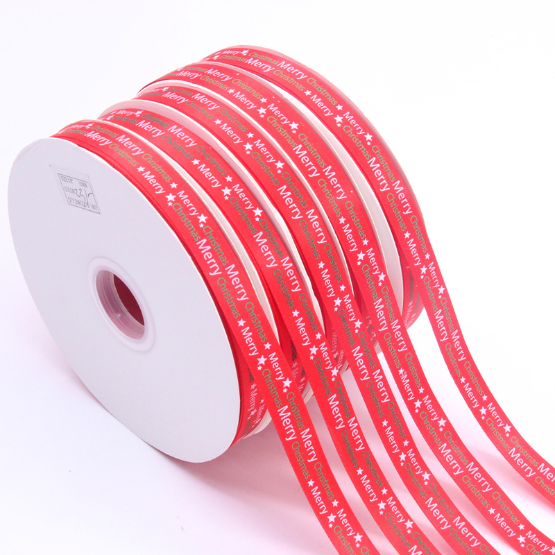 1.5cm Navidad decoración cinta poliéster impresión cinta Inglés Feliz Navidad cinta cinta