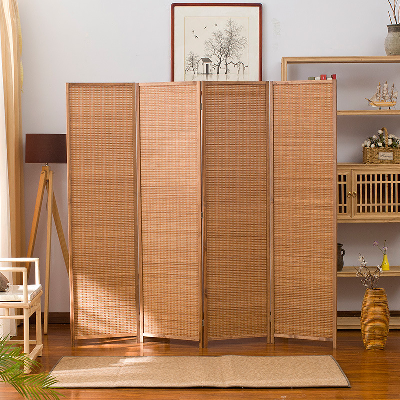 Folding Screen Partition Chinese Style Household Simple Modern Solid Wood Bamboo Brown Screen Office Can Be Cross-Border