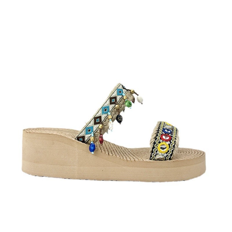 Ethnic summer fashionable beach footwear platform, comfortable slippers, ethnic style