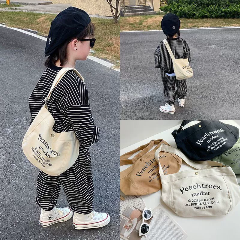 Детская сумка с буквами, сумка через плечо в корейском стиле для мальчиков и девочек, стильная холщовая сумка через плечо большой вместимости, маленькая сумка для аксессуаров для прогулок