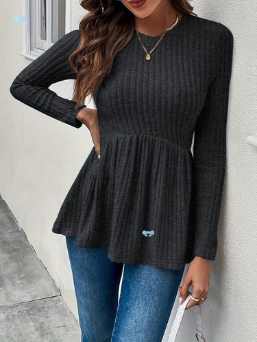 Crew Neck Rib Knit Sweater Rib Knit Crew Neck Sweater Cross-border
