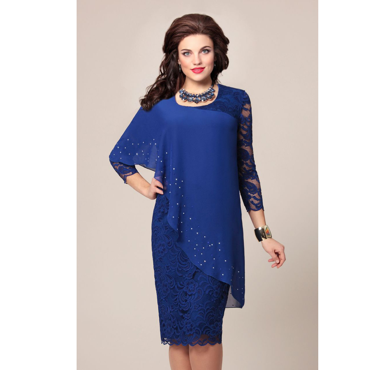 Women's Party Dress Elegant Round Neck Lace 3/4 Length Sleeve Solid Color Midi Dress Banquet display picture 2