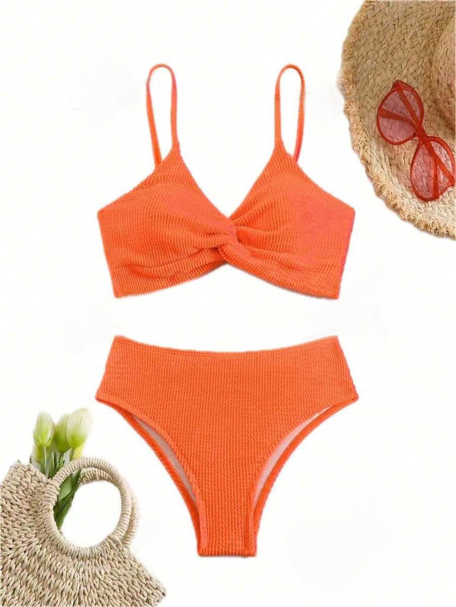 Women's Solid Color 2 Pieces Set Bikinis Swimwear display picture 1